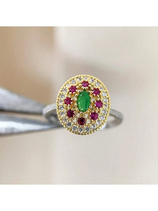 Retro Boho Red Cubic Zirconia Two Tone Ring