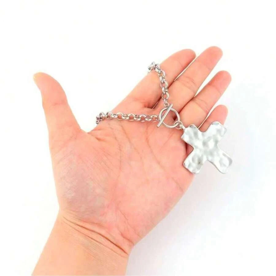 Minimalist Hammered Cross Pendant Necklace