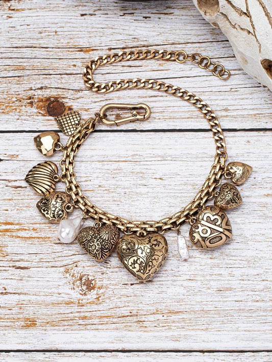 Vintage Heart Charm Pearl Necklace