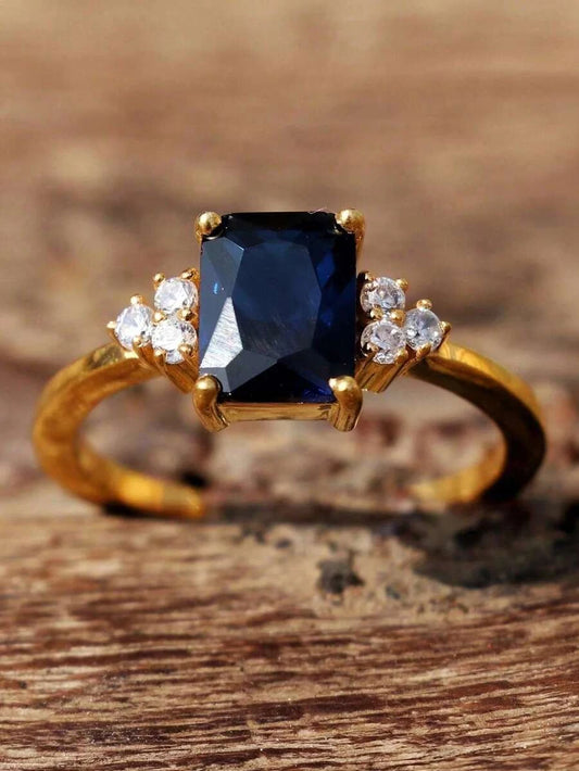 Bohemian Retro Dark Blue Cubic Zirconia Ring