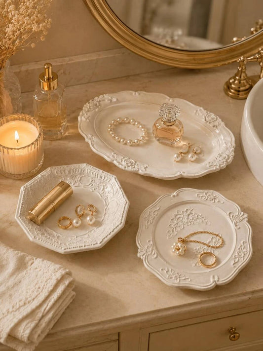 White Baroque Resin Vanity Tray