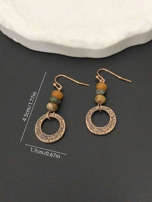 Vintage Bohemian Bronze Hammered Disc Earrings