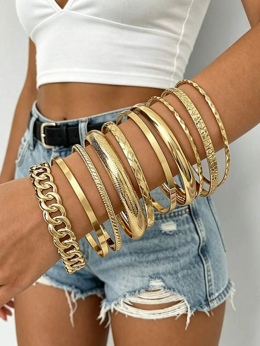 Vintage Geometric Gold Bracelet Set