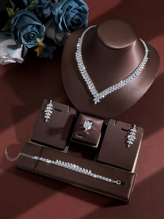 Bridal Rhinestone V-Shaped Jewelry Set