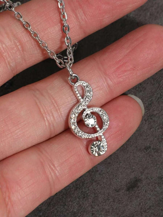 Rhinestone Music Note Necklace