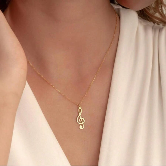 Gold Treble Clef Pendant Necklace