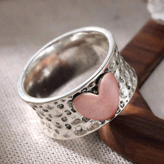 Vintage Hammered Metal Heart Ring