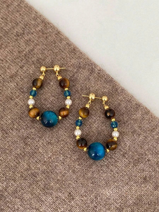 Retro Chinese Style Blue Beaded Earrings
