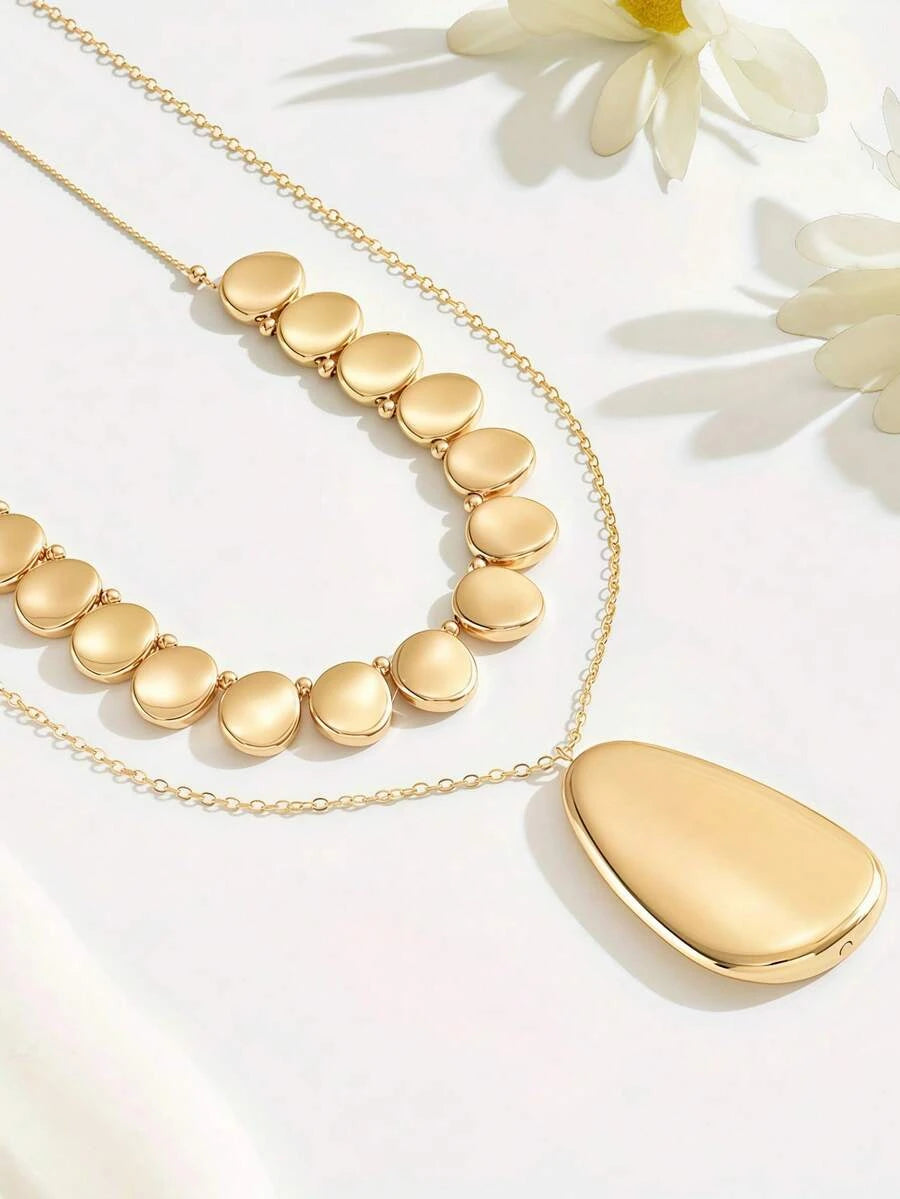 Glossy Gold Double Layer Necklace Set