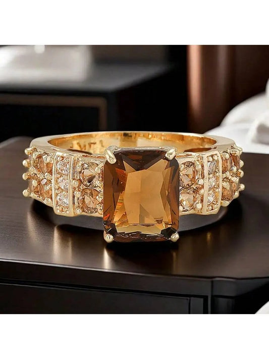 Square Cubic Zirconia Gold Copper Ring