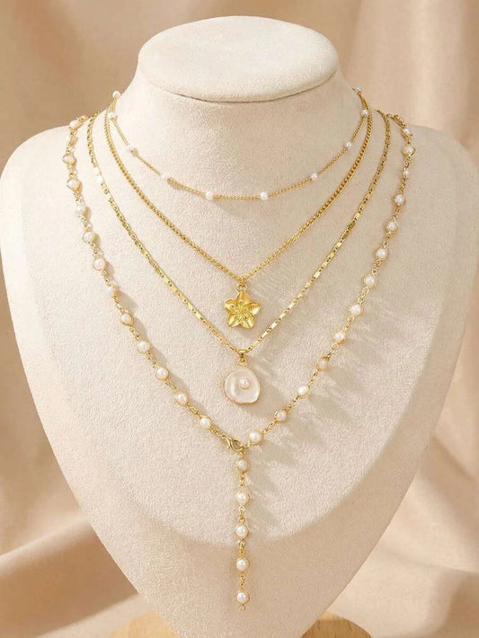Pearl Flower Tassel Shell Necklace