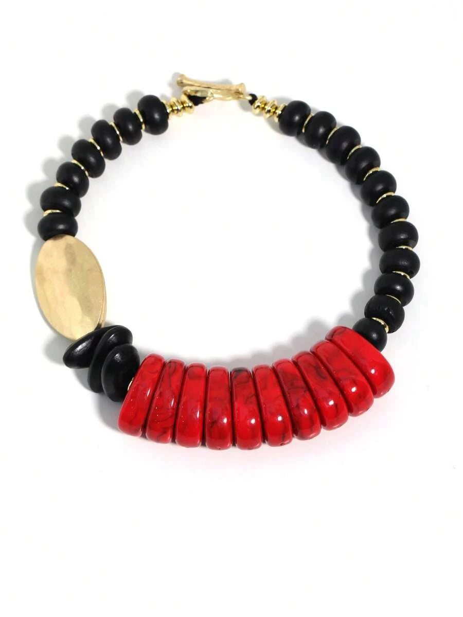 Vintage Red Beaded Pendant Necklace