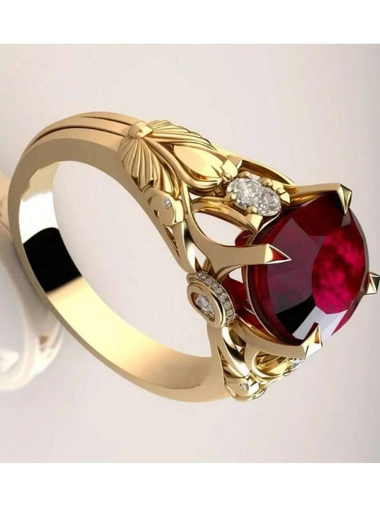Vintage Gold Plated Ruby Solitaire Ring