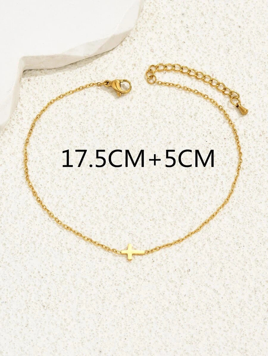Gold Plated Stainless Steel Cross Bracelet