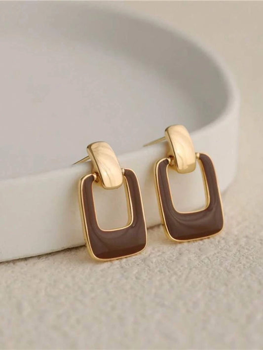 Retro Coffee Square Drop Earrings
