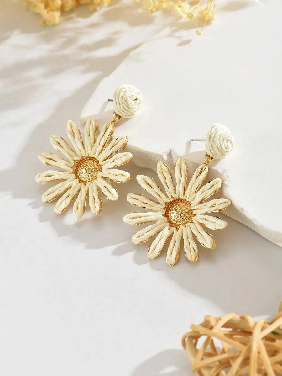Handmade Raffia Sunflower Earrings