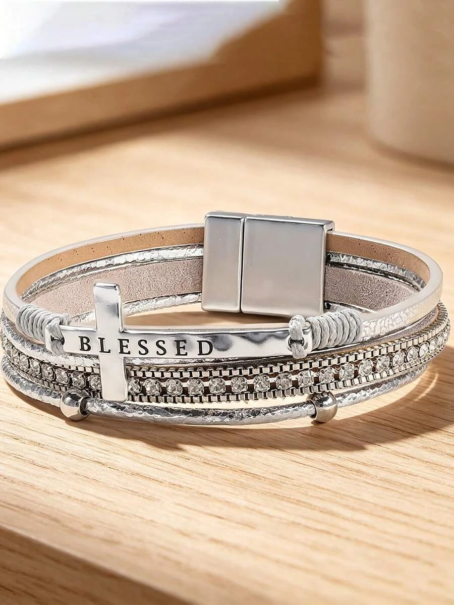 Bohemian PU Leather Cross Bracelet