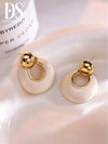 Vintage White Enamel Geometric Circle Earrings