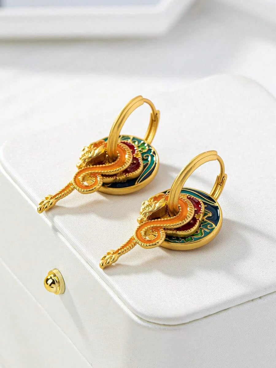 Colorful Enamel Geometric Hoop Earrings