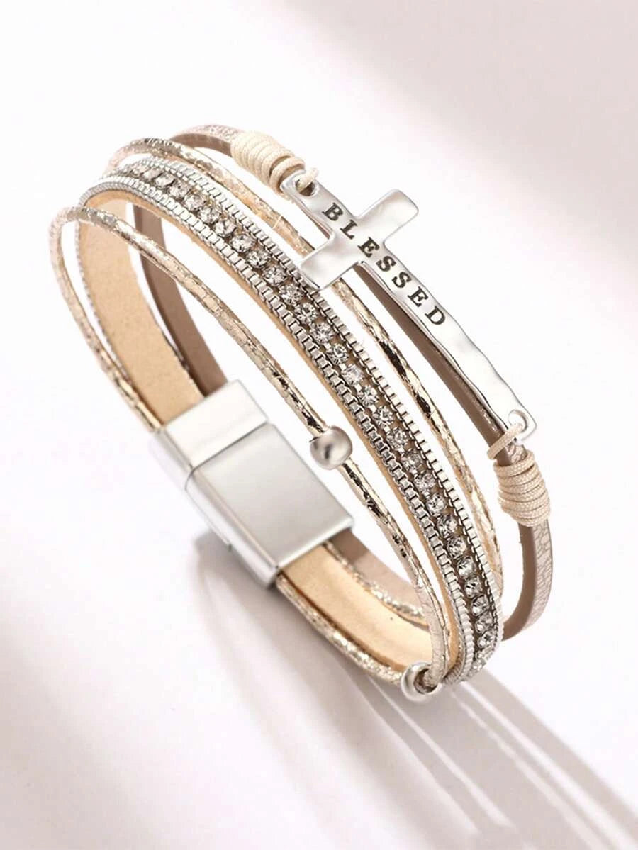 Bohemian PU Leather Cross Bracelet