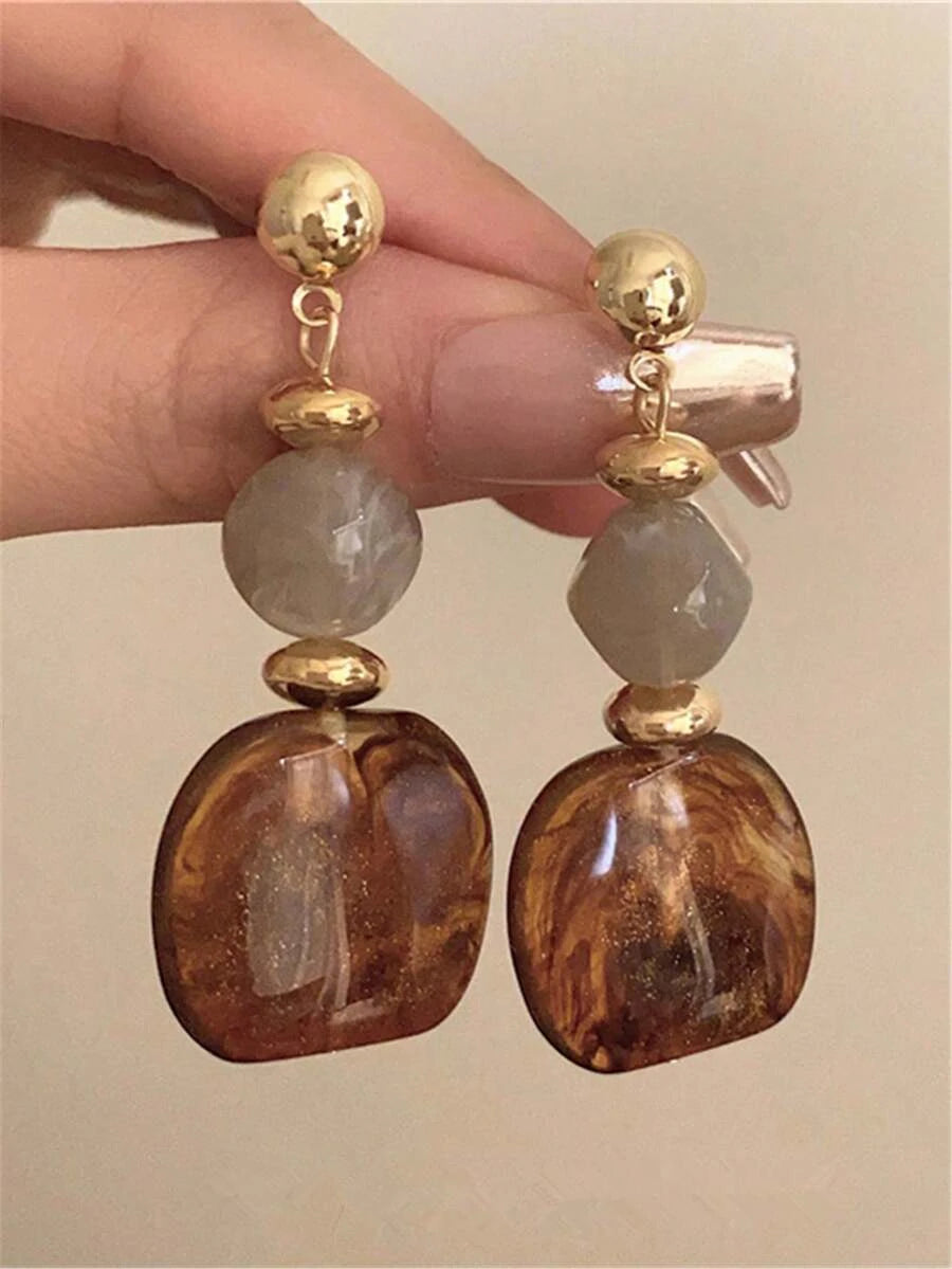 Vintage Asymmetrical Tie Dye Acrylic Long Pendant Earrings