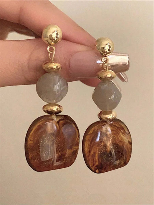Vintage Asymmetrical Tie Dye Acrylic Long Pendant Earrings