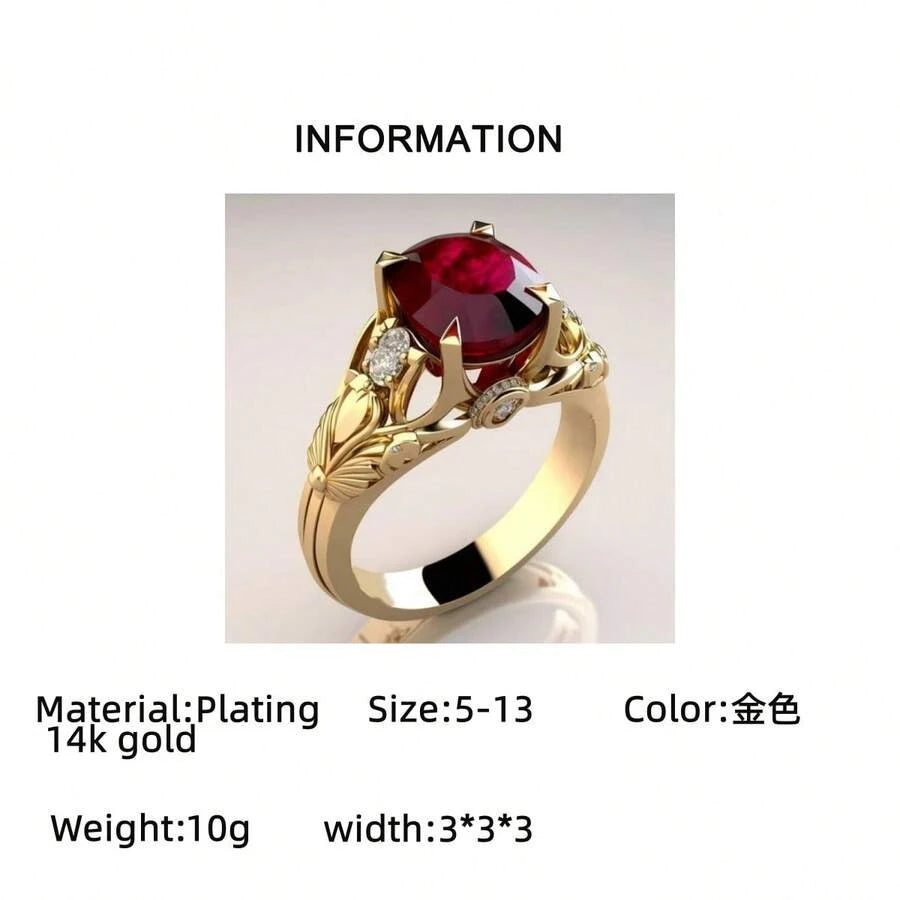 Vintage Gold Plated Ruby Solitaire Ring