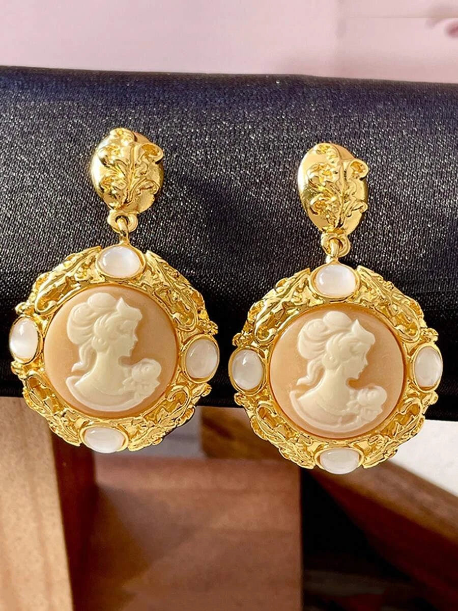 Vintage Cameo Drop Earrings