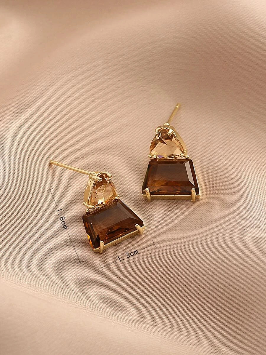 Retro Minimalist Trapezoid Crystal Earrings
