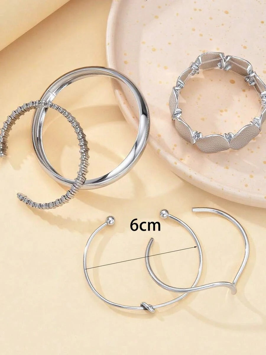 12pcs Vintage Exaggerated Luxurious Geometric Striped Twist Open Design Women Metal Silver Bangle Bracelet Set, Suitable For Daily Wear, Gift, Stackable