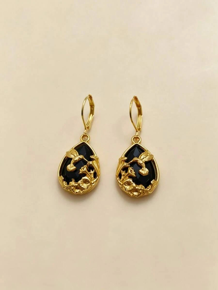 Vintage Teardrop Hummingbird Earrings