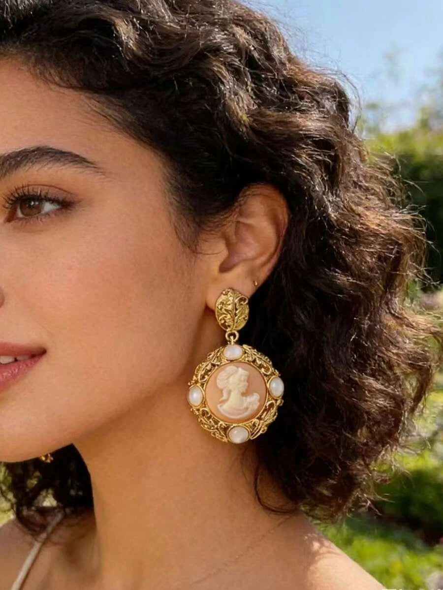 Vintage Cameo Drop Earrings