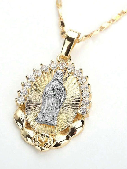 Minimalist Crystal Virgin Mary Pendant Necklace