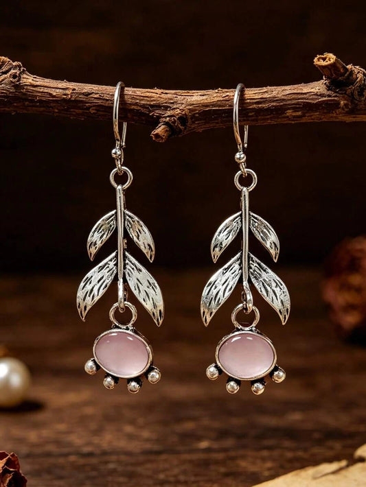 Vintage Rose Leaf Moonstone Earrings