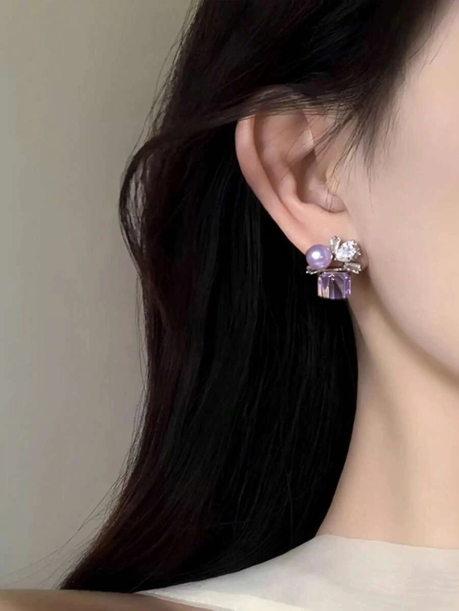 French Faux Pearl Glass Stud Earrings