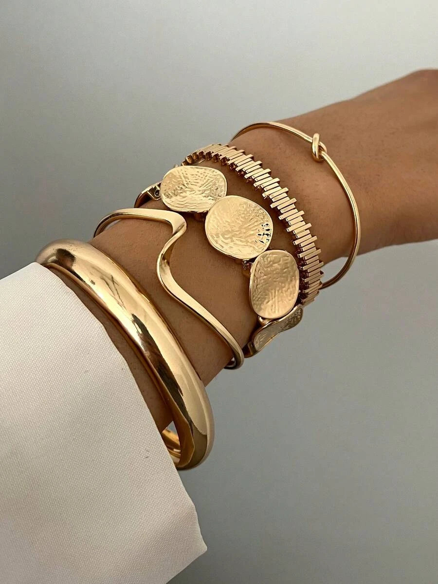 12pcs Vintage Exaggerated Luxurious Geometric Striped Twist Open Design Women Metal Silver Bangle Bracelet Set, Suitable For Daily Wear, Gift, Stackable