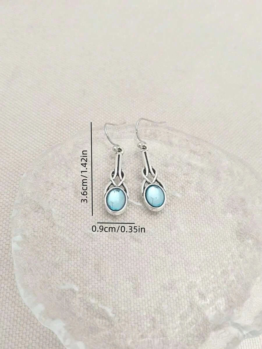 Bohemian Sea Blue Faux Gemstone Pendant Earrings