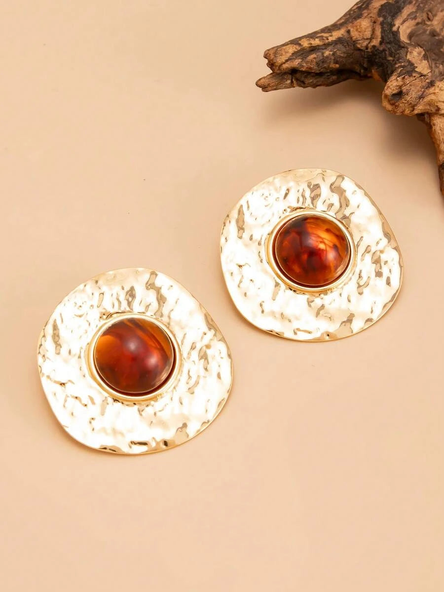Vintage French Asymmetrical Geometric Gemstone Stud Earrings