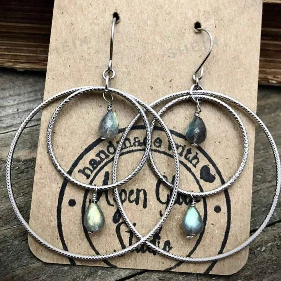 Silver Bohemian Layered Gemstone Earrings