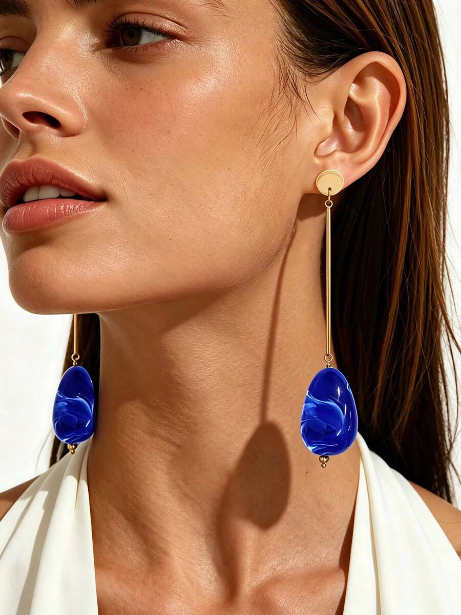Gold-Plated Turquoise Teardrop Dangle Earrings