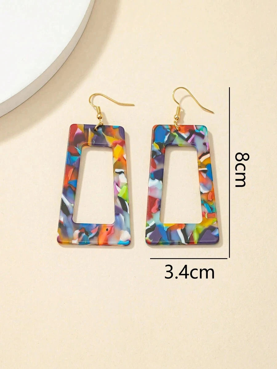 Colorful Geometric Square Drop Earrings