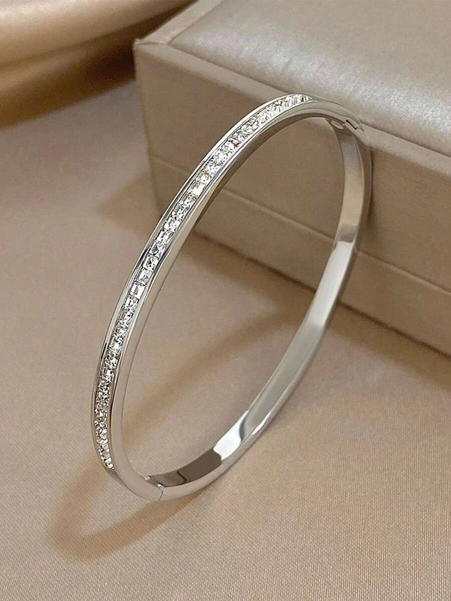 Minimalist Stainless Steel Rhinestone Bracelet