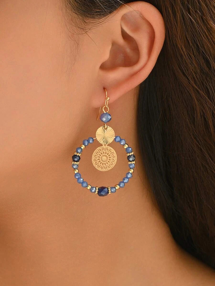 Retro Crystal Beaded Pendant Earrings