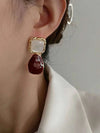 Burgundy Retro Asymmetrical Geometric Earrings