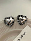 Vintage Carved Heart Stud Earrings