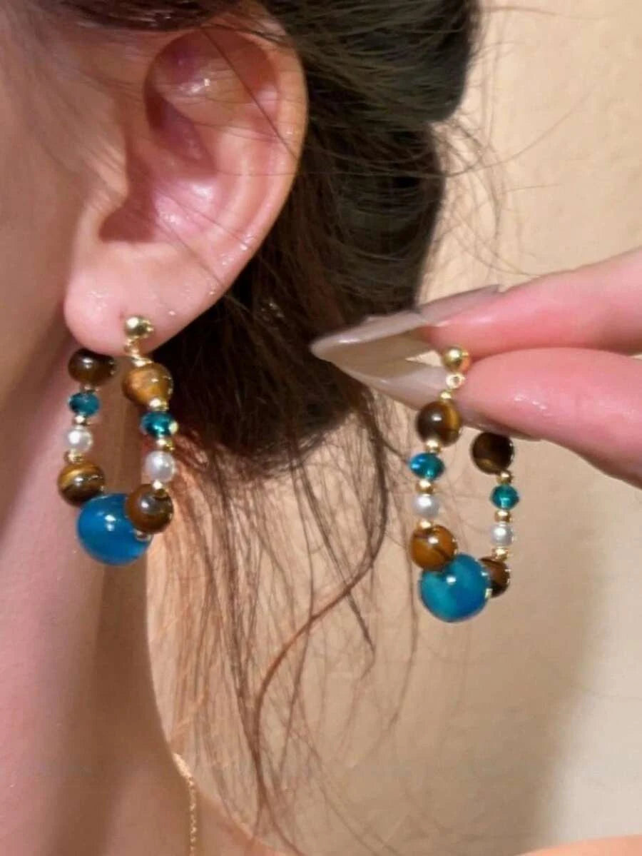 Retro Beaded Hoop Earrings