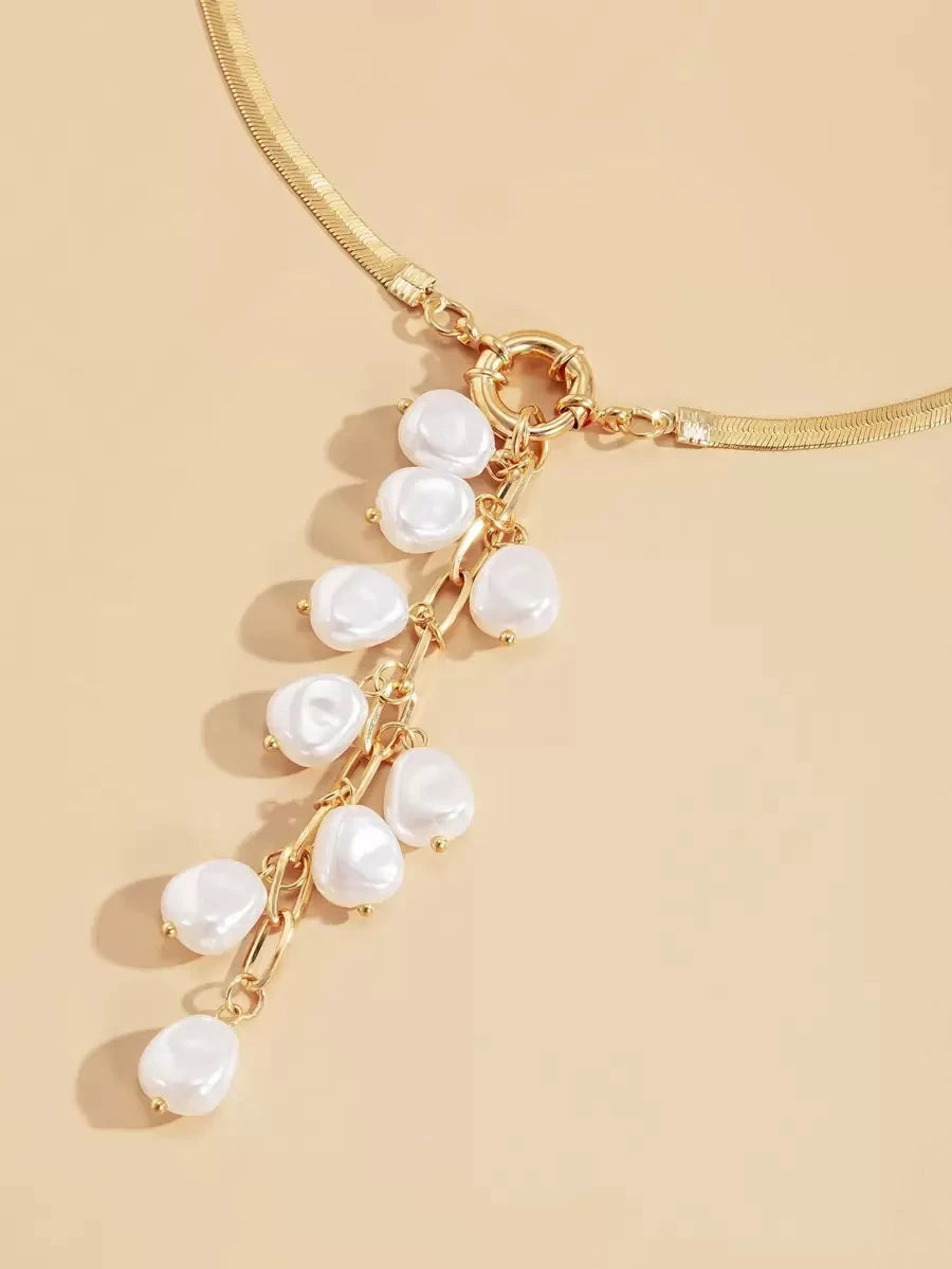 Faux Pearl Tassel Lariat Necklace