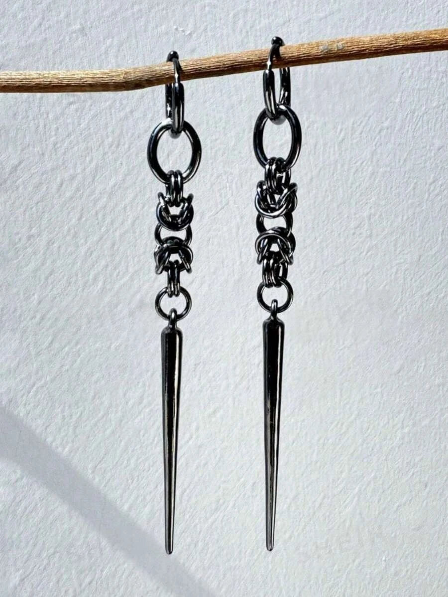 Gothic Black Spiked Long Nail Drop Earrings