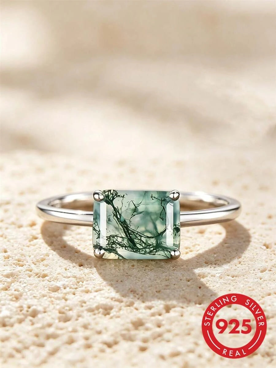 Sterling Silver Square Agate Ring