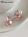 French Faux Pearl Glass Stud Earrings